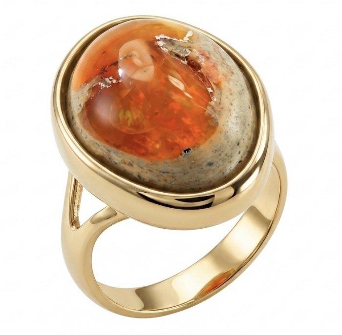 Western Beauty Genuine 24.2 carat Mexican Opal 22K Gold over .925 Sterling Silver handmade Ring size 8 1/4 - video