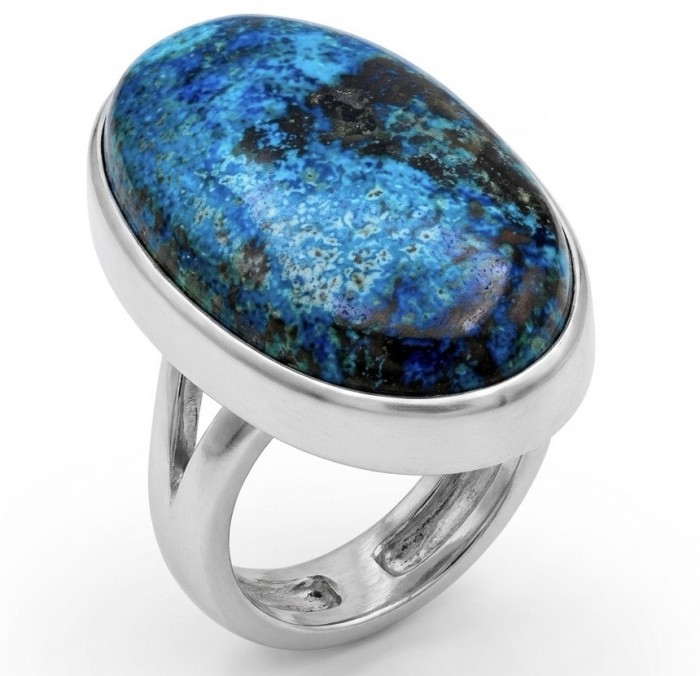 Bohemian Style - Stone Of Harmony Parrots Wing Chrysocolla .925 Sterling Silver ring s. 7 adjustable