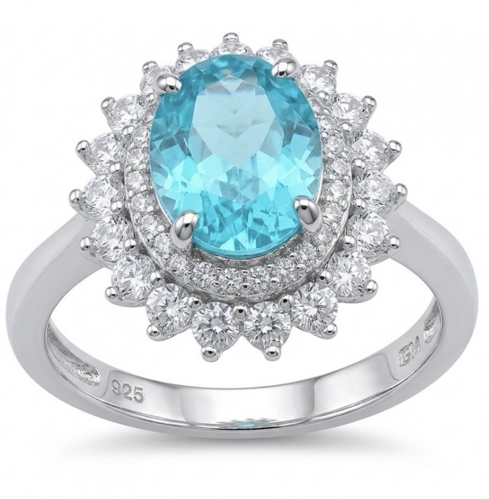 WONDERLAND 15.5 carat Paraiba Tourmaline .925 Sterling Silver Handcrafted Ring size 9