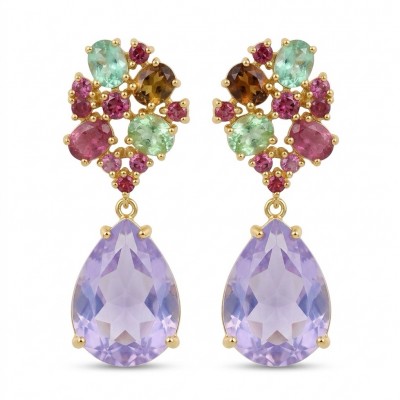 Lavender Beauty authentic 11.2 carat Amethyst 22K Gold over .925 Sterling Silver handcrafted earrings