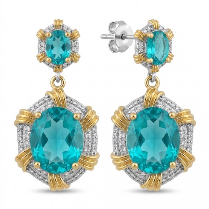 Eau Pure 10.5 carat AQUAMARINE 14K Gold over .925 Sterling Silver Handcrafted Earrings