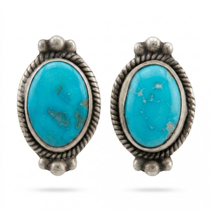 Great authentic Morenci Turquoise .925 Sterling Silver handcrafted Earrings