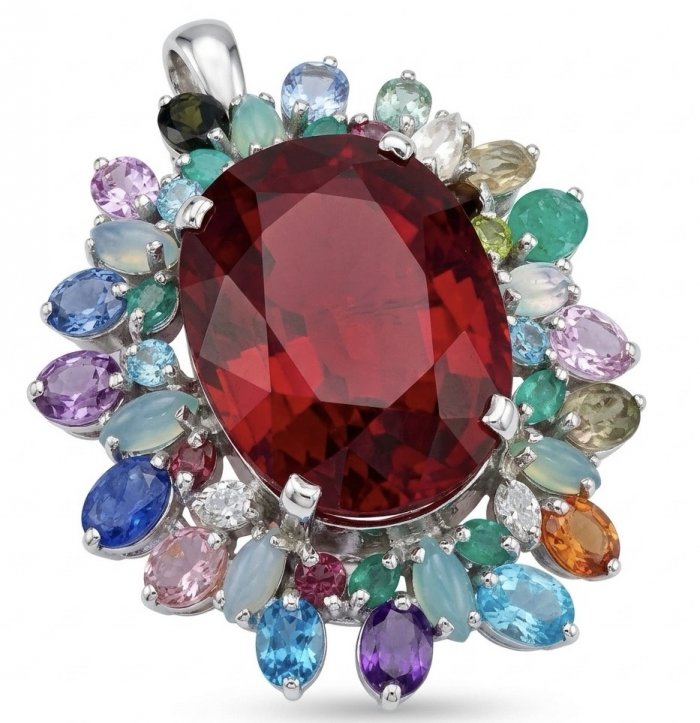 Luxury genuine 44.7 CARAT oval cut Red Topaz .925 Sterling Silver dipped in rhodium handmade Pendant Brooch - video