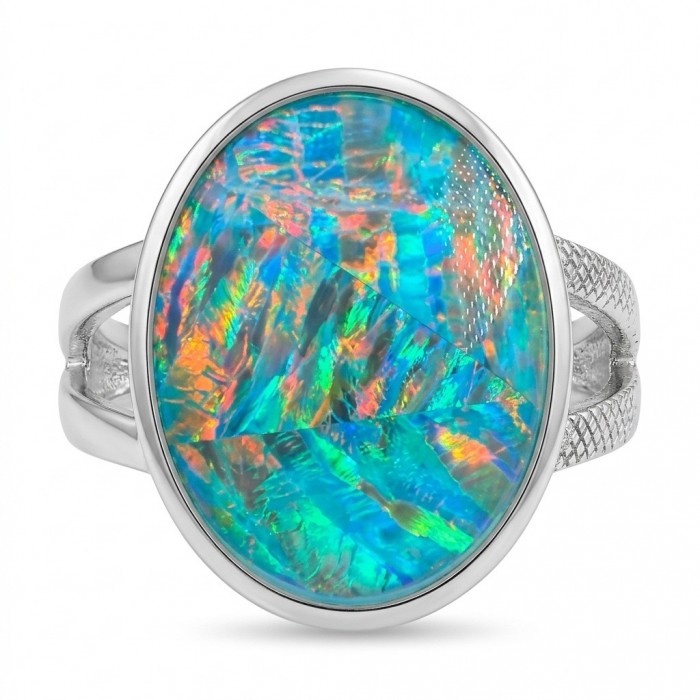 Endless Ocean Genuine 17.5 carat doublet Australian Opal .925 Sterling Silver handmade Ring size 6 1/4
