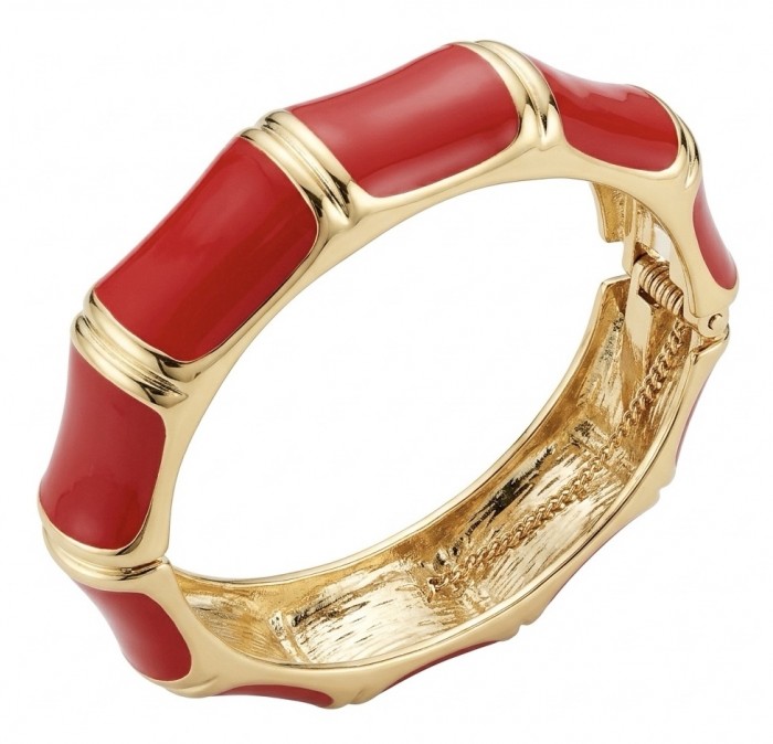 Red Enamel Vintage style Luxurious Golden Hinge Bangle Bracelet