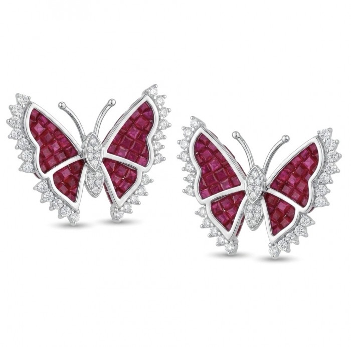 Real Beauty natural 11.9 carat mystery setting Ruby Butterflies .925 Sterling Silver handcrafted earrings