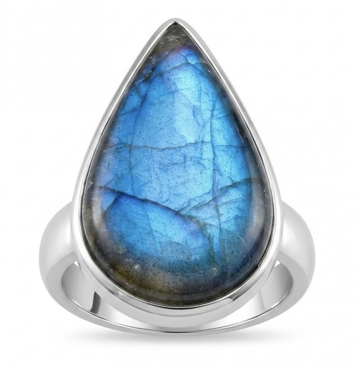 Shimmering Natural Labradorite .925 Sterling Silver handcrafted Large ring size 8 adjustable - video