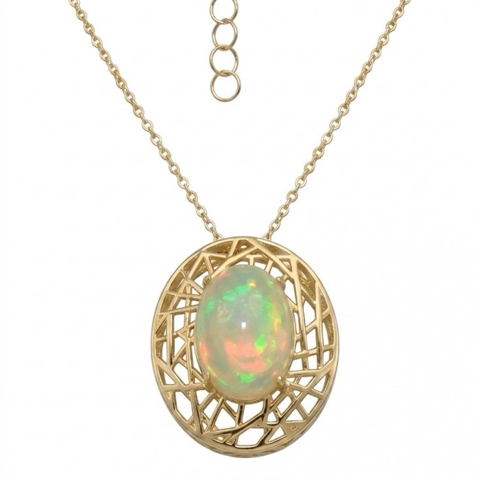 Earth Treasure Authentic 12.8 carat Golden Ethiopian Opal 22K Gold over .925 Sterling Silver handcrafted Statament Necklace