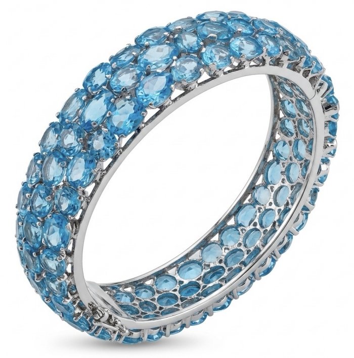 Serenity - Spectacular authentic 145.5 carat Swiss Blue Topaz .925 Sterling Silver handmade bangle Bracelet - video