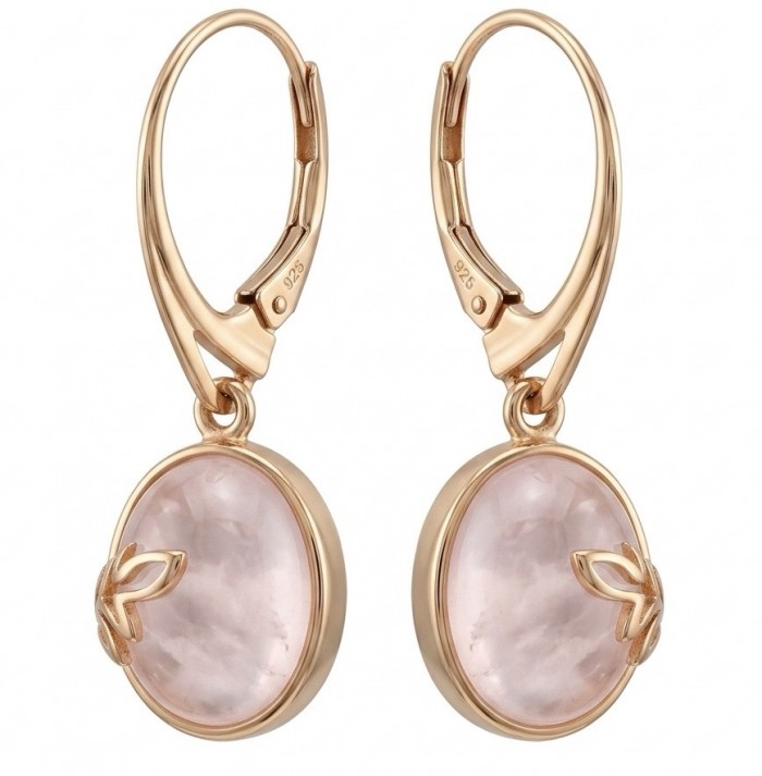 Authentic 10.2 carat Rose Quartz 14K Gold over .925 Silver handcrafted Statement earrings