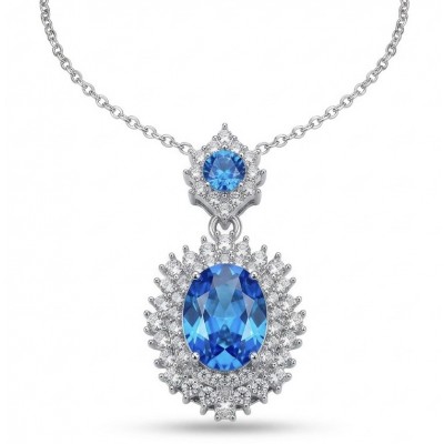 Blue Drop - 8.5 carat authentic Swiss Blue Topaz .925 Sterling Silver handcrafted necklace