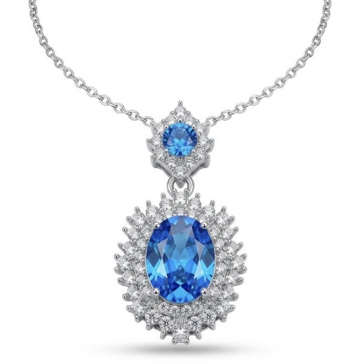 Blue Drop - 8.5 carat authentic Swiss Blue Topaz .925 Sterling Silver handcrafted necklace