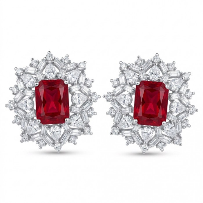 Antonia 4.5 carat Ruby dippedin rhodium .925 Sterling Silver brilliantly handcrafted earrings