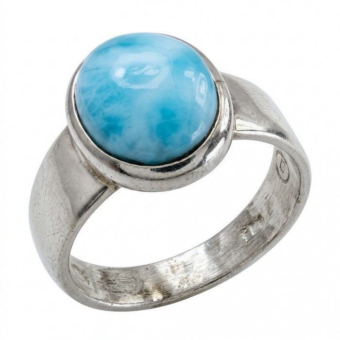 7.9 carat Blue Perfection natural Larimar .925 Sterling Silver handmade ring size 7 1/4