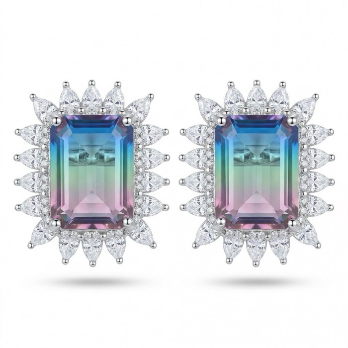 Isabella 8.2 carat emerald cut Brazilian Tourmaline .925 Sterling Silver Perfectly handcrafted earrings
