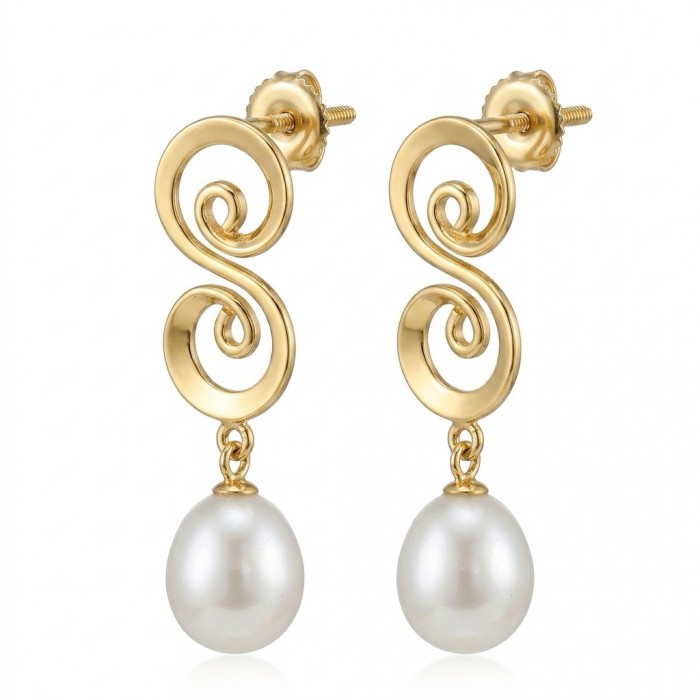 Sublime natural Pearl 18K Gold over .925 Sterling Silver handcrafted Earrings