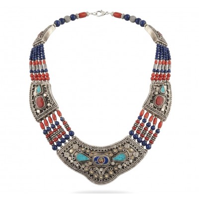 GO West ! - Chunky bochemian style Turquoise Coral Silver handcrafted necklace