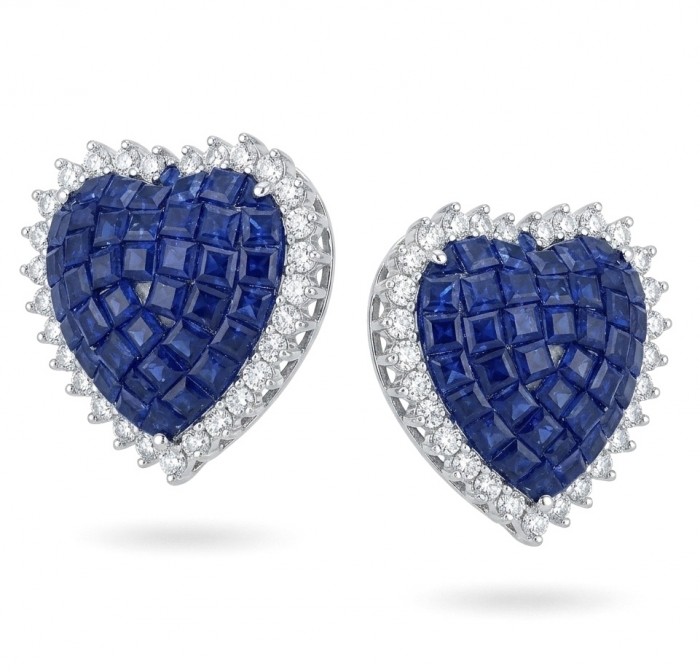 Precious Hearts mystery setting 11.8 carat Sapphire .925 Sterling Silver large earrings