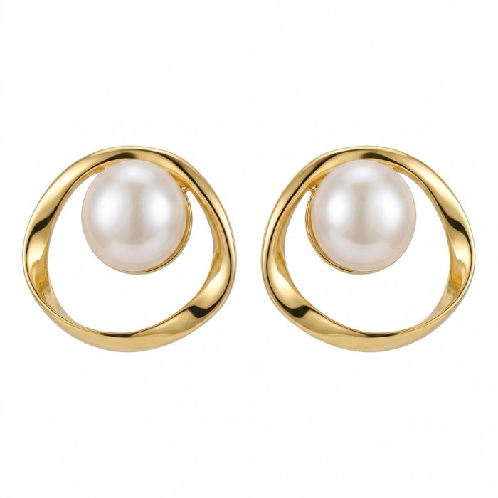 Classy Design - Genuine Pearl 14K Gold over .925 Sterling Silver handcrafted Statement Earrings
