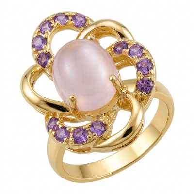 Scarlett 5.5 carat Rose Quartz Amethyst 22K Gold over .925 Sterling Silver handcrafted Statement Ring size 8