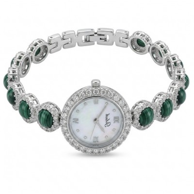 Precious Authentic Malachite .925 Sterling Silver handmade Bracelet Watch