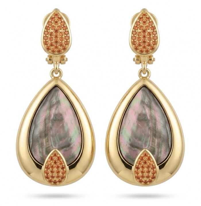 Blue Genuine Rainbow Abalone 18K Gold over .925 Sterling Silver handcrafted Statement Earrings