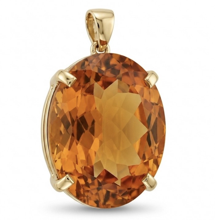 Oval cut 35.3 carat Lemon Quartz 22K Gold over .925 Sterling Silver handcrafted pendant