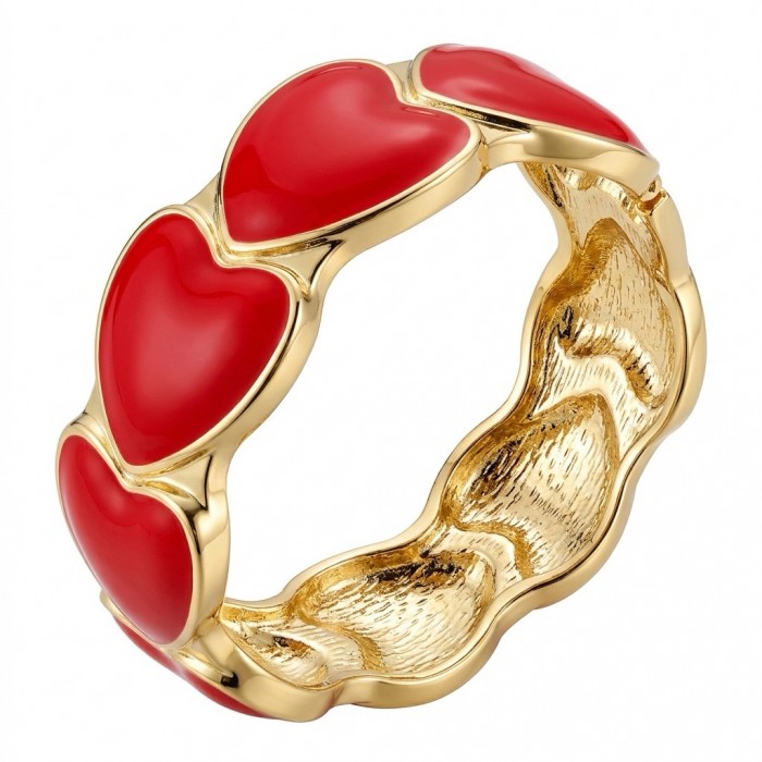 Ten Hearts Red Enamel Vintage style Luxurious Golden Hinge Bangle Bracelet
