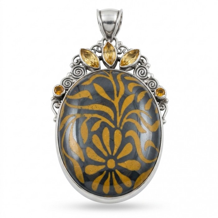 Exotic Beauty Silver Hematite Citrine .925 Sterling Silver handmade Pendant