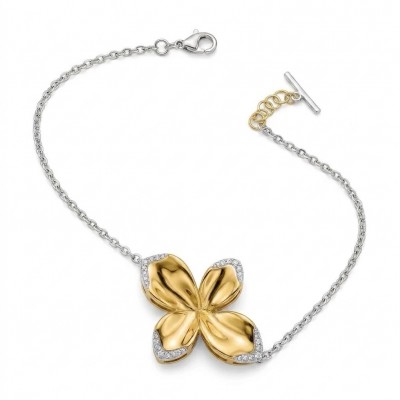 Lotus White Topaz highly polished 18K Gold over .925 Sterling Silver Italy made bracelet