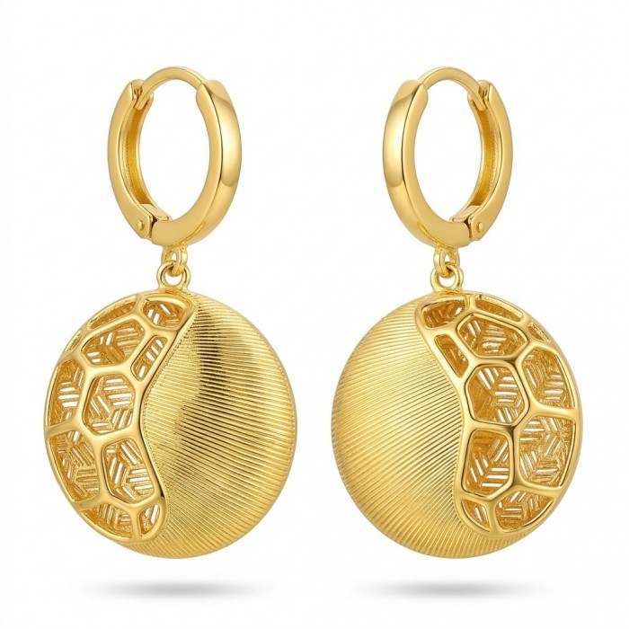 Dubai Style - Golden SPHERES .925 Sterling Silver dipped in 22K Gold handmade Large Earrings