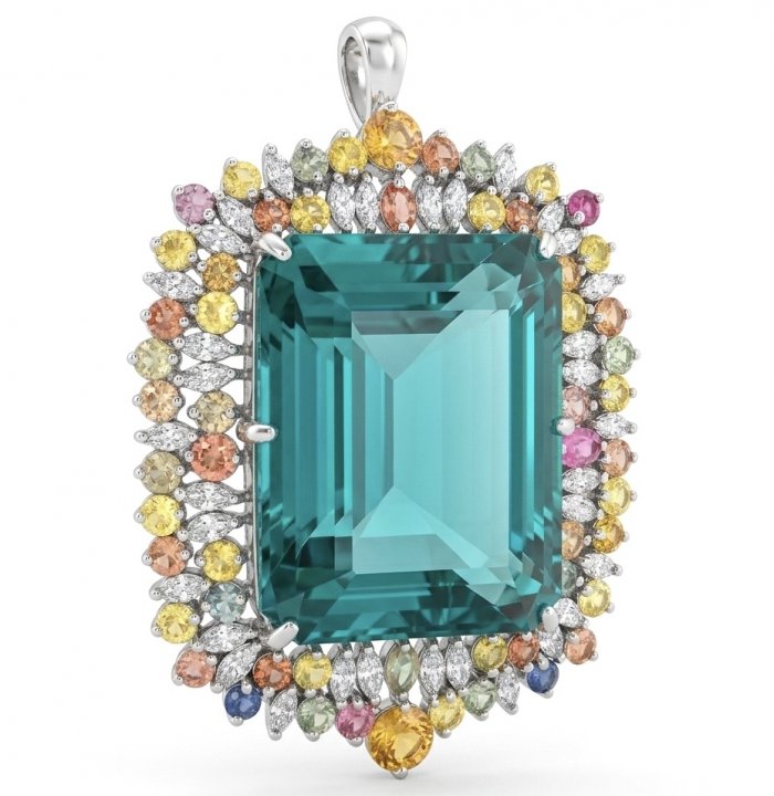 Ofelia 85.8 carat Vintage style Chrom Diopside from Eastern Siberia .925 Sterling Silver DIPPED IN RHODIUM handmade LARGE Pendant - Brooch - video