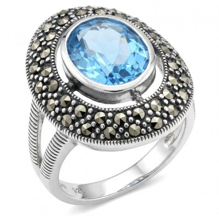 Dolce Vita 25.3 carat genuine Swiss Blue Topaz .925 Sterling Silver dipped rhodium handcrafted Large ring size 6