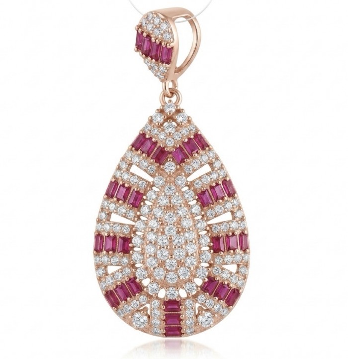Antonia - Art deco 8.5 carat Ruby .925 Sterling Silver dipped in 18K Rose Gold handcrafted incredible Pendant