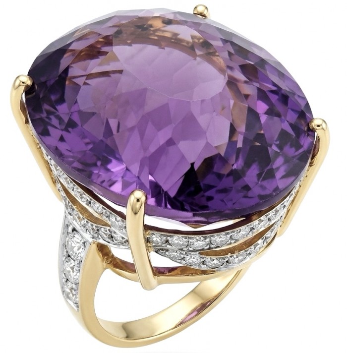 Empress of Uruguay 32.2 carat natural Amethyst .925 Sterling Silver dipped in 22K Gold Handcrafted Ring size 7 3/4