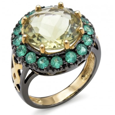 Tiffany - Natural 8.8 carat Brazilian Citrine .925 Sterling Silver dipped in black Rhodium 18K Gold handmade Statement Ring size 4 3/4