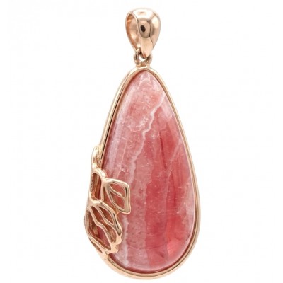 Argentinian Rhodochrosite handmade Pendant in Vermeil 18K Rose Gold Over .925 Sterling Silver