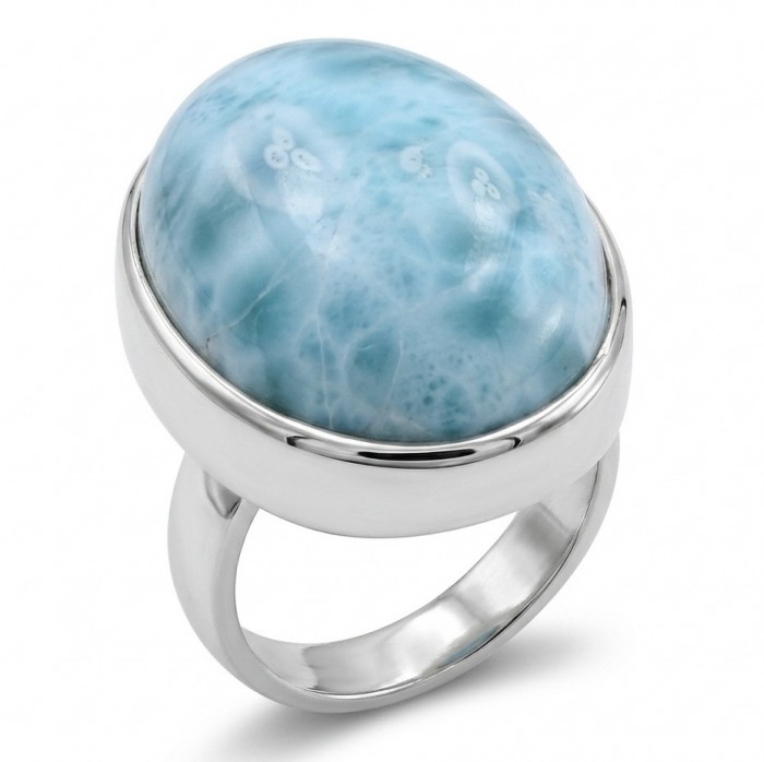 26.8 carat Blue Perfection natural Larimar .925 Sterling Silver handmade Large ring size 8 adjustable