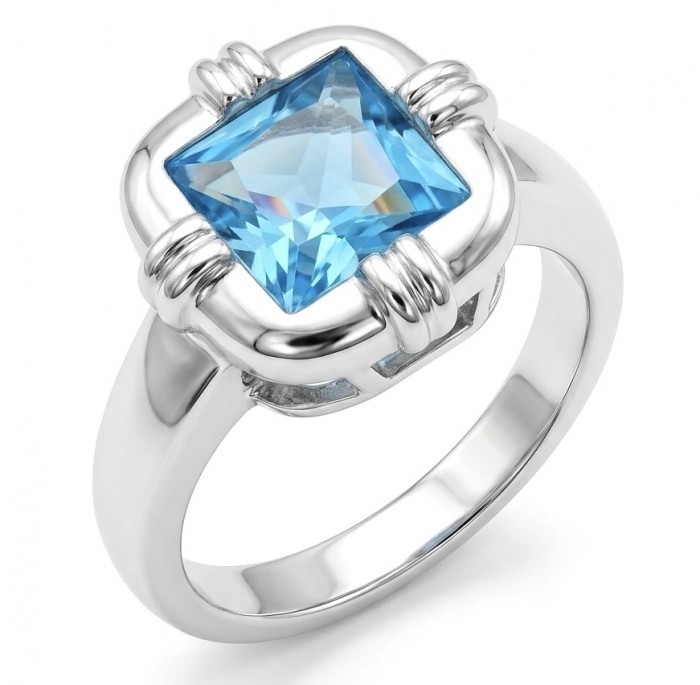 8.5 carat authentic Swiss Blue Topaz .925 Sterling Silver dipped in rhodium handmade Statement Ring size 8 1/4