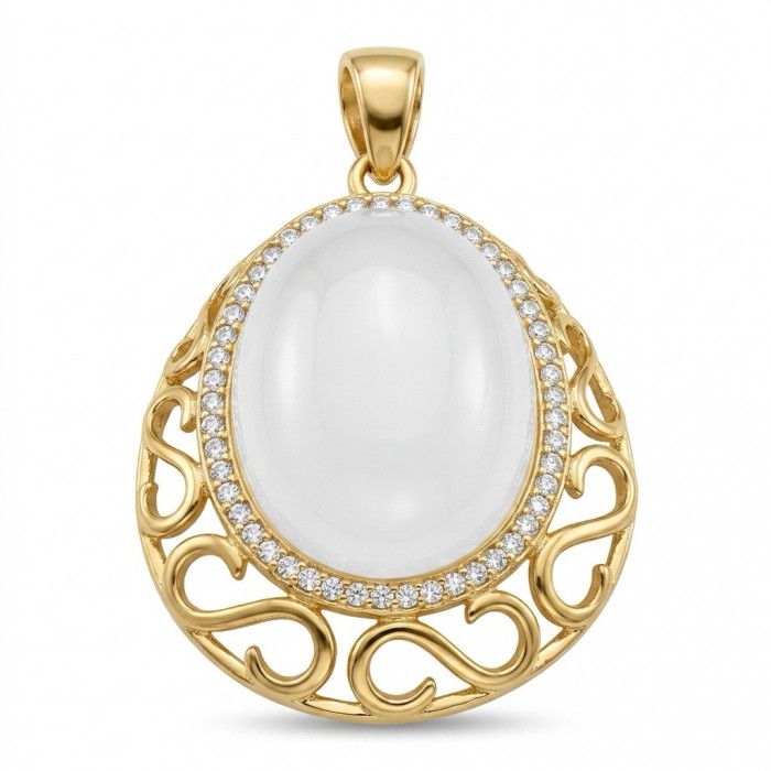 Exquisite Chalcedony Agate 18K Gold over .925 Sterling Silver handmade Pendant