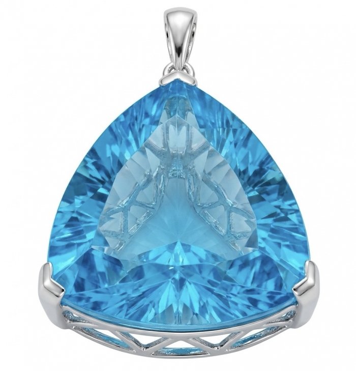 Trillion cut 28.5 carat Vintage style Swiss Blue Topaz .925 Sterling Silver DIPPED IN RHODIUM handmade Pendant - video