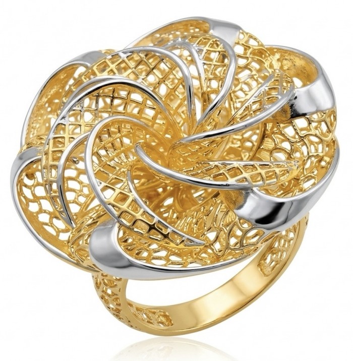 Dubai Style - .925 Sterling Silver dipped in 22K Gold handmade Large ring size 7 1/2