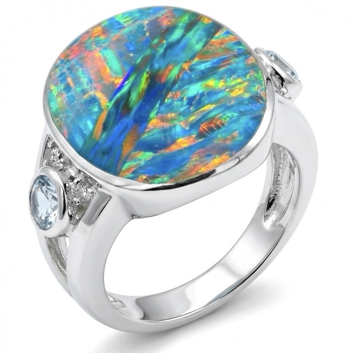 Endless Ocean Genuine 17.5 carat doublet Australian Opal .925 Sterling Silver handmade Ring size 6 3/4