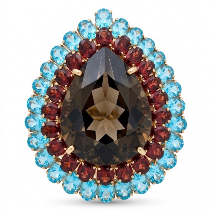 An exuberantly Large 39.8 grams carat Genuine Smoky Topaz .925 Sterling Silver dipped in 18K Rose Gold Handcrafted Ring size 8 1/4