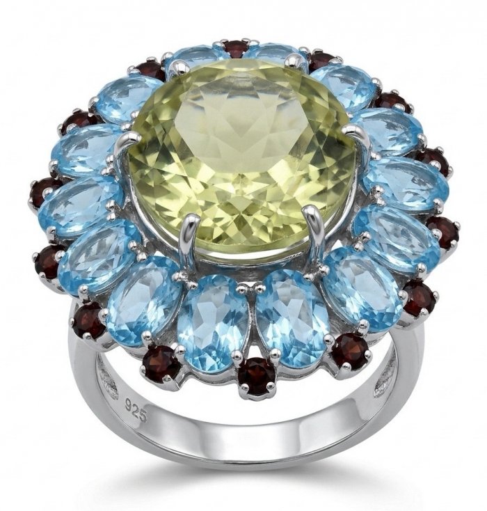Vivien - Natural 25.8 carat pear cut BRAZILIAN Citrine Aquamarine .925 Sterling Silver dipped in 22K Gold handmade Statement Ring size 7 1/2 - video