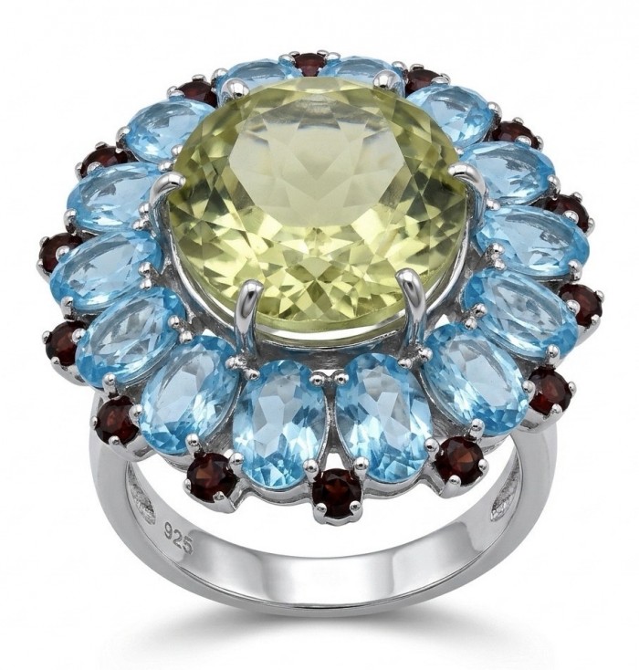 Vivien - Natural 25.8 carat pear cut BRAZILIAN Citrine Aquamarine .925 Sterling Silver dipped in 22K Gold handmade Statement Ring size 7 1/2