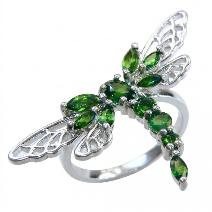 Green Dragonfly 6.2 carat Tsavorite Garnet .925 Sterling Silver Handcrafted Ring size 7 1/2