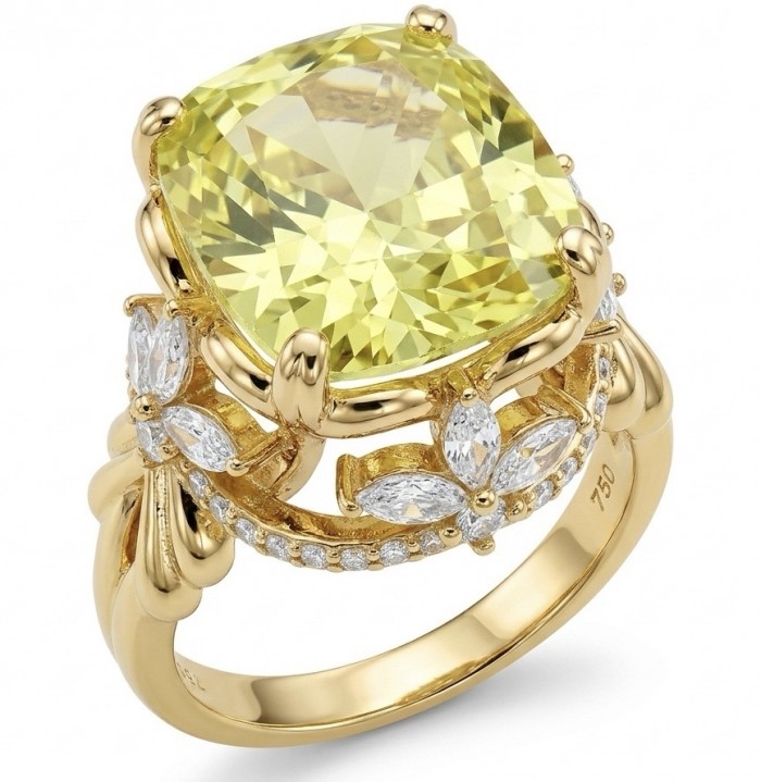 Authentic princess cut 18.8 carat yellow Sapphire 22K Gold over .925 Sterling Silver handmade Ring s. 7