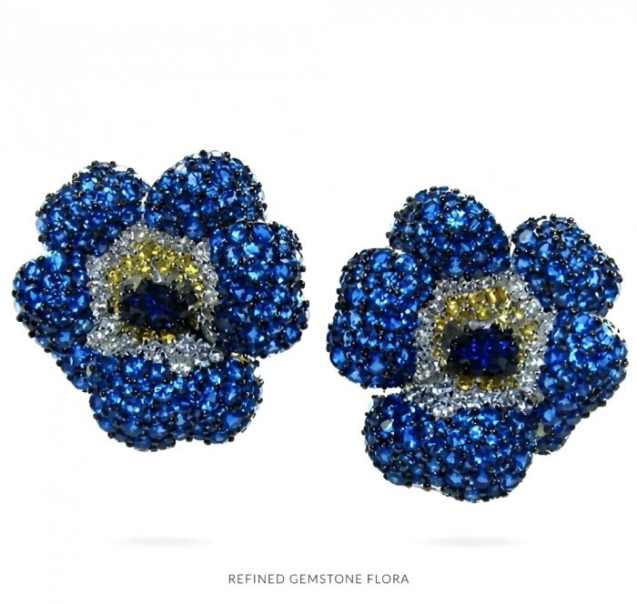 Blooming Lilis - 38.8 carat pave Sapphire from Madagascar .925 Sterling Silver handmade Statement Earrings - video