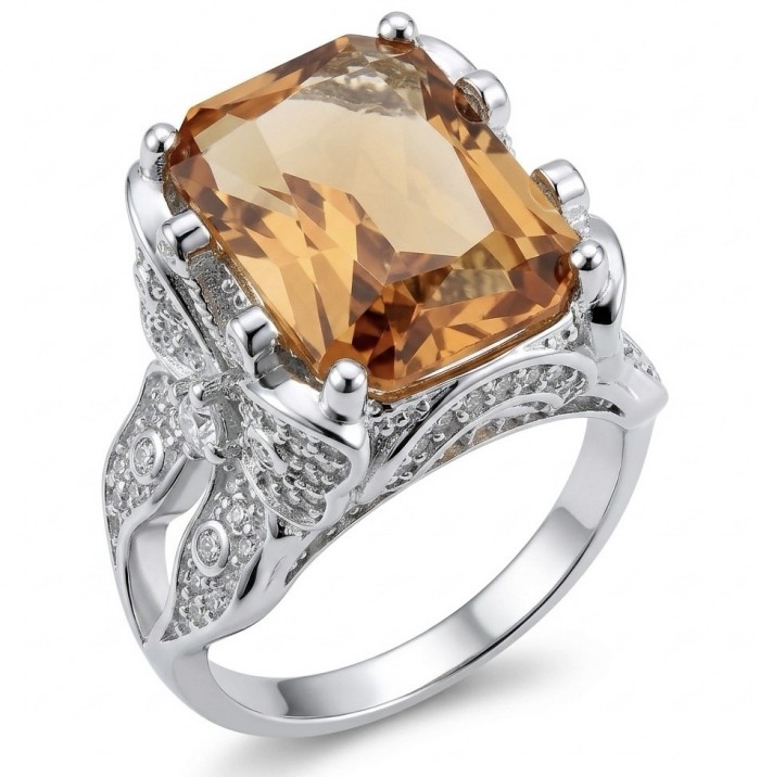 Authentic 10.4 carat Golden Topaz .925 Sterling Silver brilliantly handcrafted Statement Ring size 7 1/2
